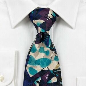 European Concepts Men's Abstract Geometric Navy Purple Neck Tie